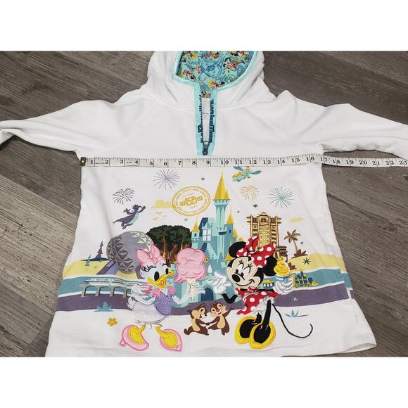 Disney Parks Walt World Character White Pullover Zip Front Hooded Pocket Sweater - Picture 6 of 8